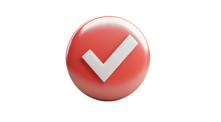 Round red sticker featuring a prominent white check mark, representing approval and success for diverse uses, created with Generative AI technology, isolated on white, PNGの写真素材