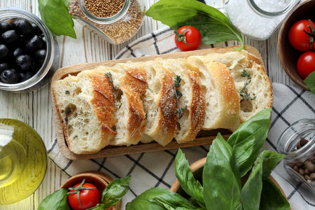 The concept of Italian cuisine, a set of ingredients, on the table.の写真素材