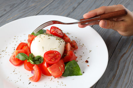 Salad Caprese, concept of tasty and delicious foodの写真素材