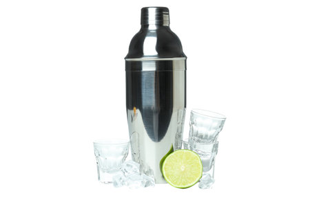 PNG, Metal shaker with fresh lime, isolated on white backgroundの写真素材