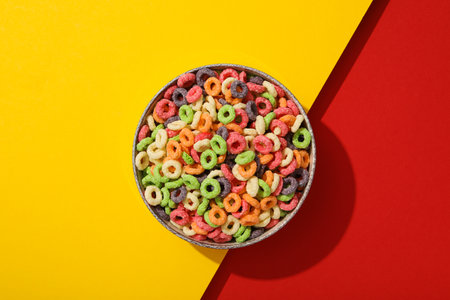 Colorful cornflakes, concept of tasty breakfast, morning food