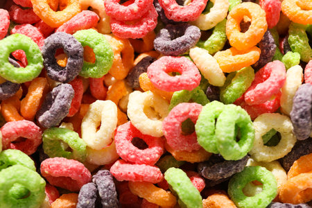 Colorful cornflakes, concept of tasty breakfast, morning food