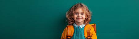 Young student smiles brightly in colorful autumn clothing, created with AIの素材
