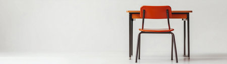 An empty desk and chair in a school during autumn, created with AIの素材