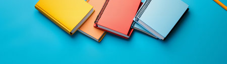 Colorful notebooks signal back-to-school time, created with AIの素材