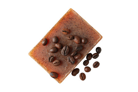 Coffee bean soap, stylishly scented, isolated on whiteの写真素材