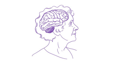 Brain illustration in elderly woman's profile, created with AI, PNG