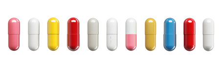 Colorful capsules in a neat row, created with AI, PNG