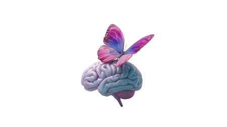 Butterfly on brain: hope and awareness, created with AI, PNGの写真素材