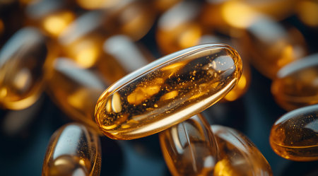 Golden capsules shine, creating a spectacle, created with AIの写真素材