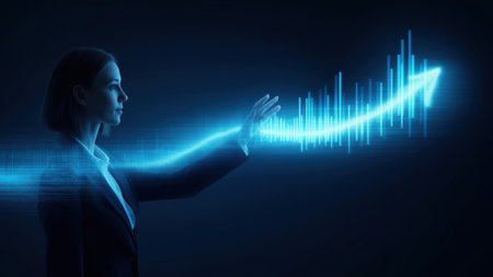 Pro reaching for a digital growth graph, created with AIの写真素材