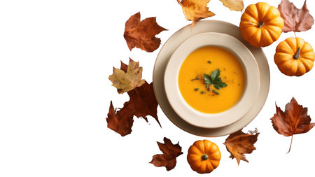 Bowl of seasonal soup delights, created with AI, PNG