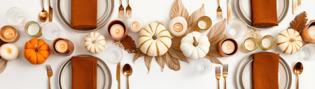 Festive table with pumpkins and candles