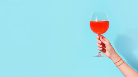 Bright red wine is held in a glass by a hand, created with AI