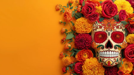 Floral sugar skull in bright colors, created by AI