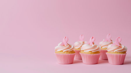 Pink cupcakes for breast cancer awareness, created with AIの写真素材