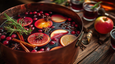 Savor the warm aroma of spiced mulled wine, created by AIの写真素材