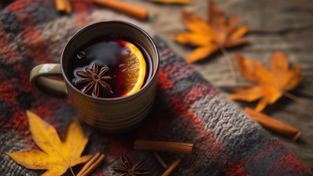 Sipping spiced mulled wine on a chilly evening, created by AI