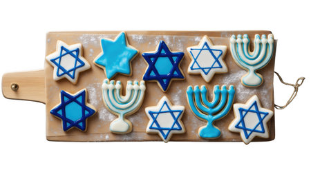 Festive Hanukkah-shaped decorated cookies, created AI, PNGの写真素材