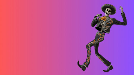 Skeleton dancer joyfully moves in Day of the Deadの写真素材