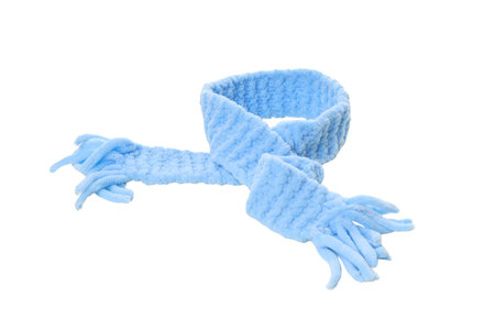 Soft blue scarf prepared for cold winter days, isolated on white, PNGの写真素材