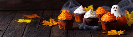 Spooky fall cupcakes with color, created with AIの写真素材