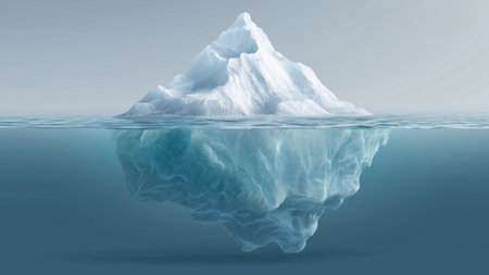 Bright iceberg above and below water surface, created by AIの写真素材