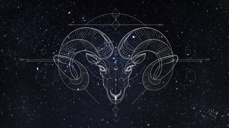Aries zodiac sign against a starry background, created by AIの写真素材