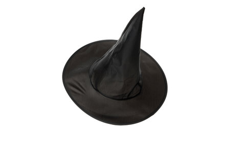 Tall black witch hat with a wide brim, isolated, PNGの写真素材