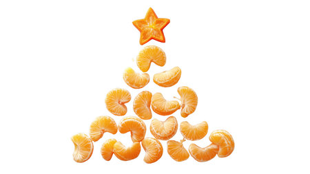 Mandarin slices shaped like a tree with a star, AI, PNGの写真素材