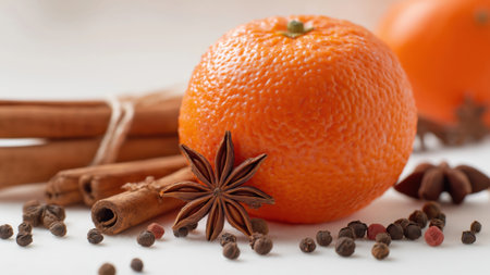 Mandarin with cinnamon and star anise, created by AIの写真素材