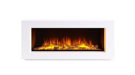 Realistic flames and glowing logs in fireplace, created AI, PNGの写真素材