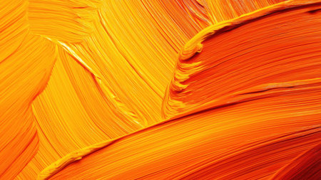 Close-up of textured bold orange paint strokes, created by AI
