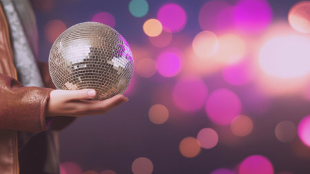 Person with disco ball and colorful lights, created by AIの写真素材