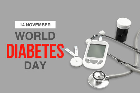 Promo materials for World Diabetes Day focus on equipmentの写真素材