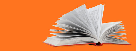 Open book displays blank pages for study and design workの写真素材