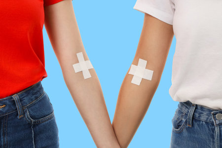 Blood donation boosts health and awareness, on blue bg