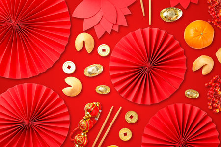 Colorful decor for a joyful Chinese New Yearの写真素材
