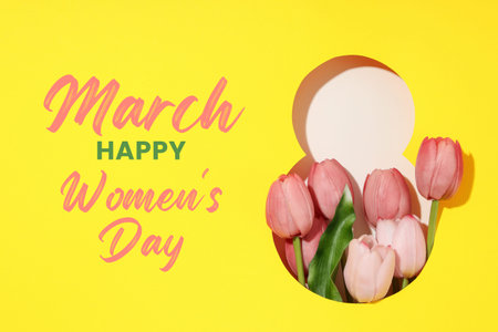 Flowers in a cutout shape show support for Womens Day