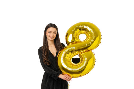 Women's Day event with a girl and a balloon, isolated, PNG
