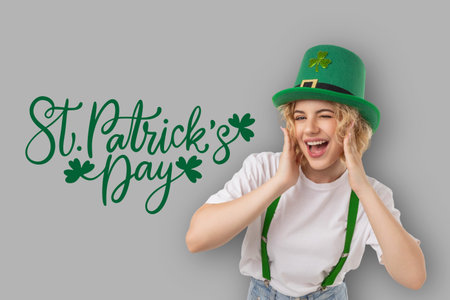 Young woman enjoys St Patricks Day in festive costume