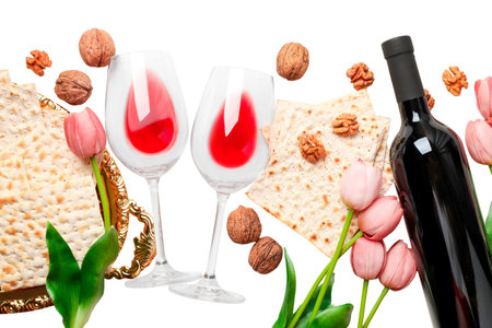 Passover includes wine, matzah, walnuts, flowers
