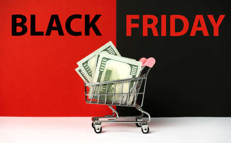 Black friday sale concept of holiday and pleasant shopping. Day trolley.の写真素材