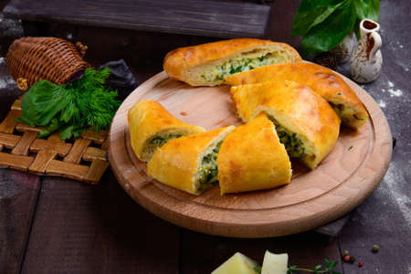 different dishes on a wooden background in Oriental styleの写真素材