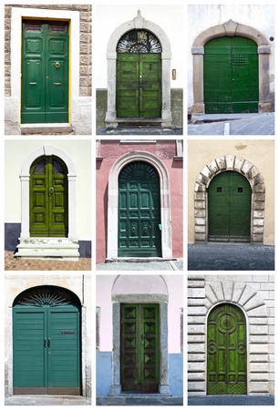 Green front doorsの写真素材