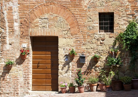 A beautiful facade og a  tuscan home in Monticchioli - Tuscany - Italyの写真素材
