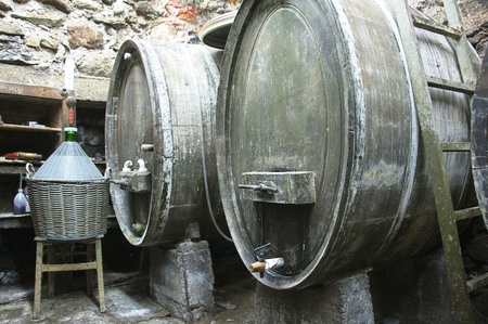 Old wine barrels in a little cellar