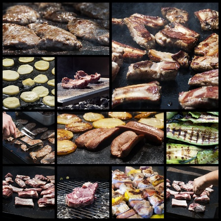 A collage of photos about barbecue cookingの写真素材
