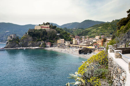 Panoramic view at the Monterosso village in Cinque Terre, Italyの写真素材