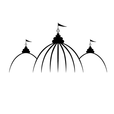 Indian arch and architecture. Hinduism symbol. Flat line vector architecture illustration of Indian temple . Outlined religion stroke icon. Religion building. For poster, flyer, web, banner, header.のイラスト素材